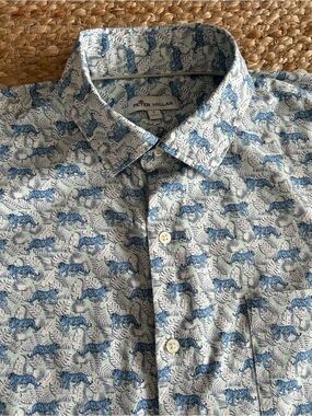 Peter Millar Blue and White Short-Sleeve Button-Down Shirt